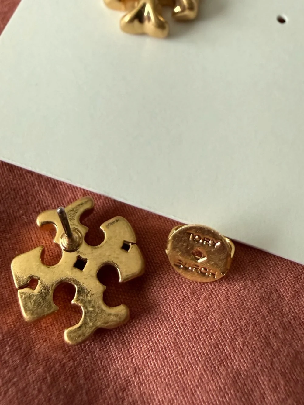 Tory Burch | Matte Gold Logo Stud Earrings - Picture 2 of 2